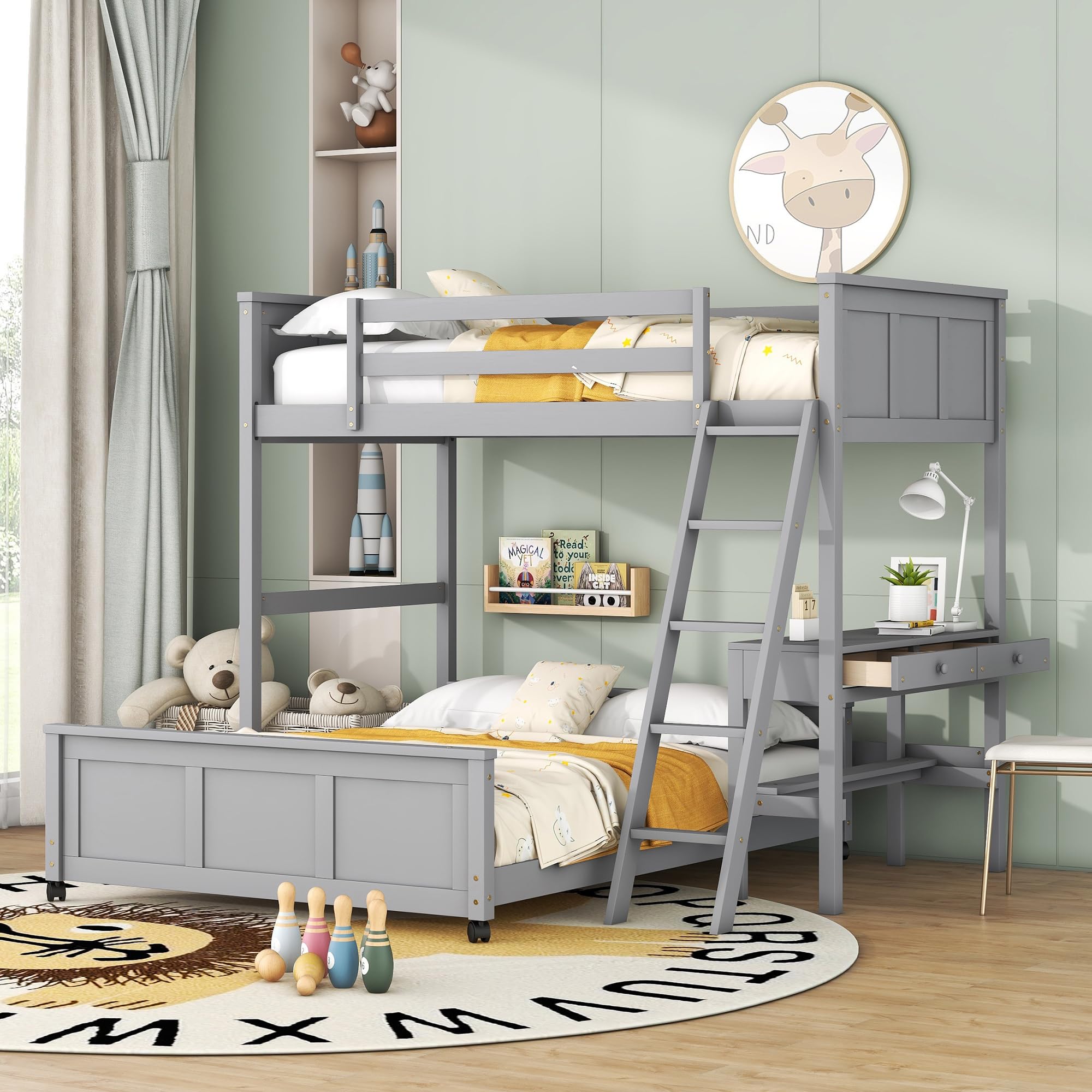 Twin Loft Bed with Storage Stairs and Solid Wood Frame