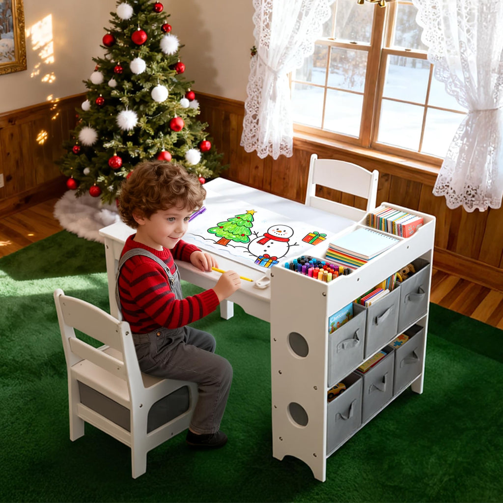 Kids Toddler Table and Chair Set with Storage Bins and Paper Roll