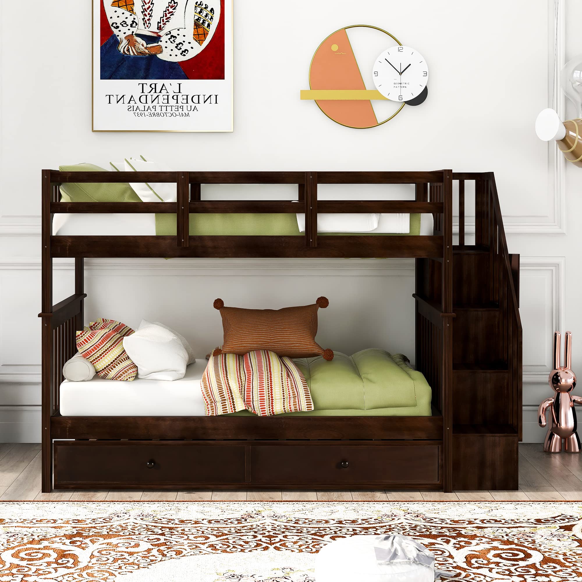 Bunk Bed with Safety Rail and Ladder