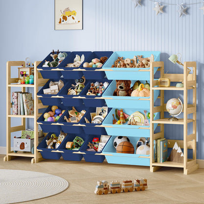 Toy Storage Shelf with 12 Bins and Bookshelf