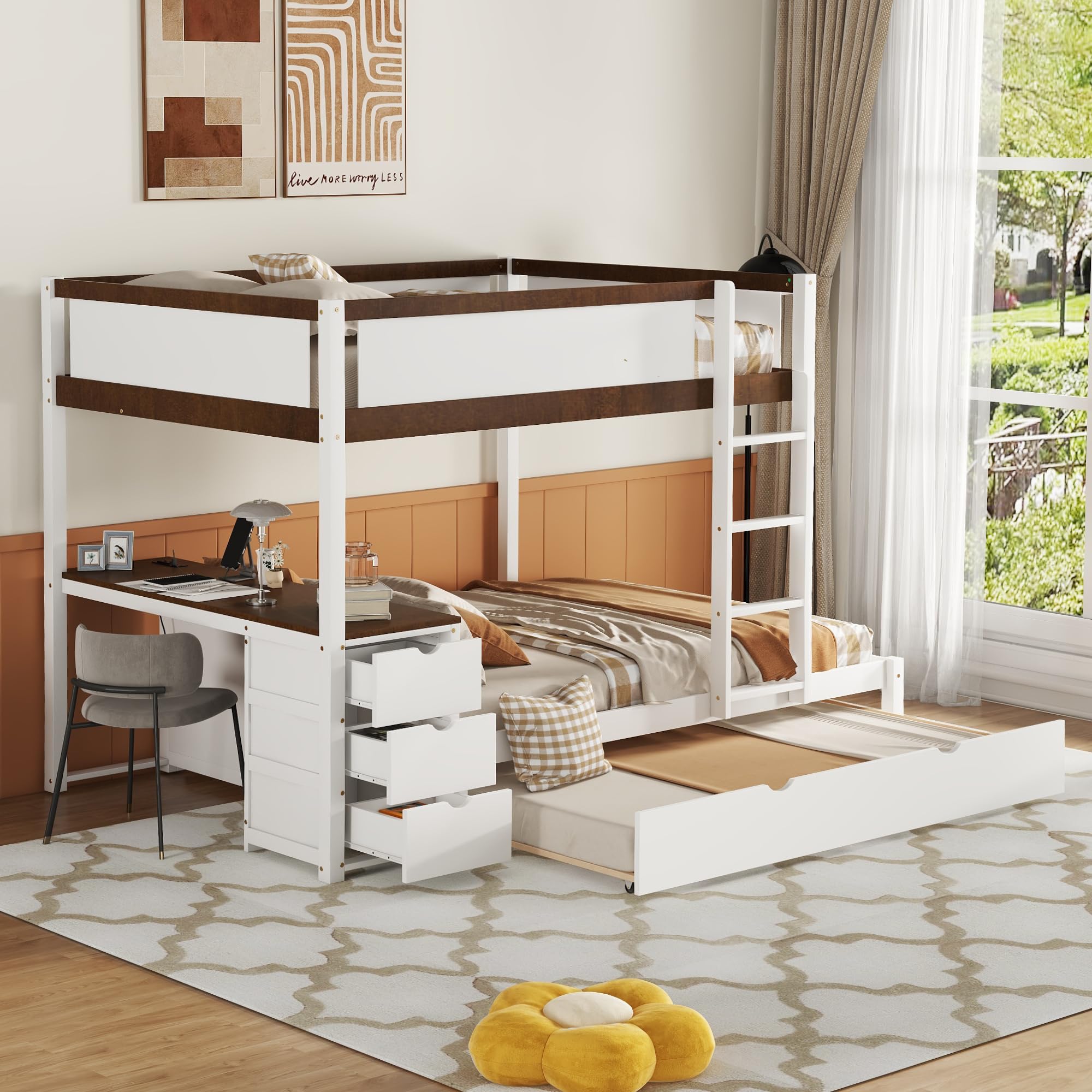 Twin Loft Bed with Storage Stairs and Solid Wood Frame