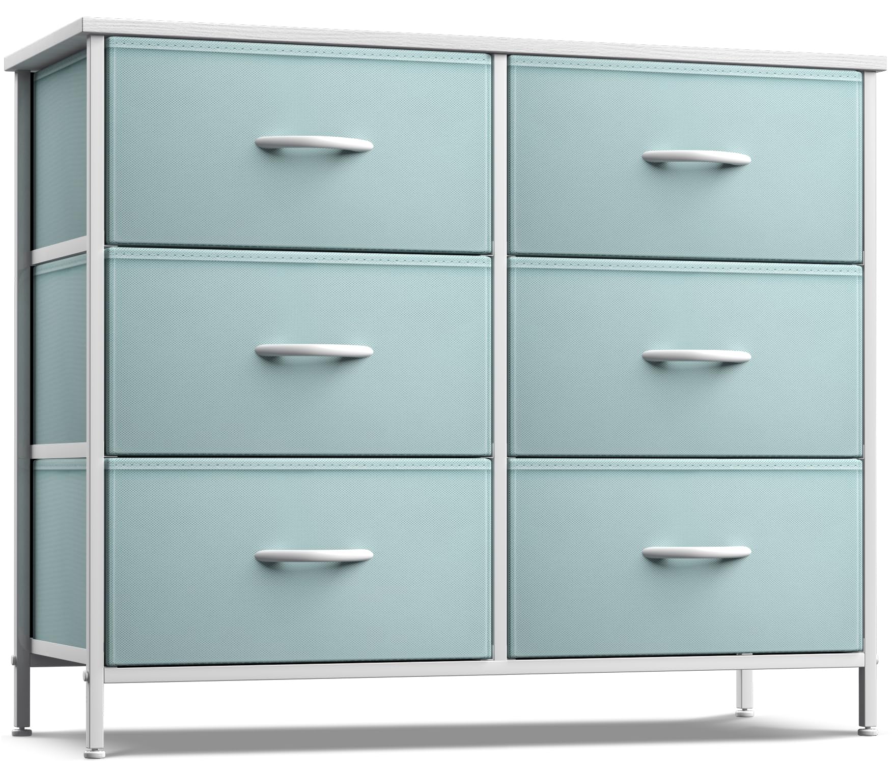 6-Drawer Storage Dresser with Wood Top and Fabric Bins