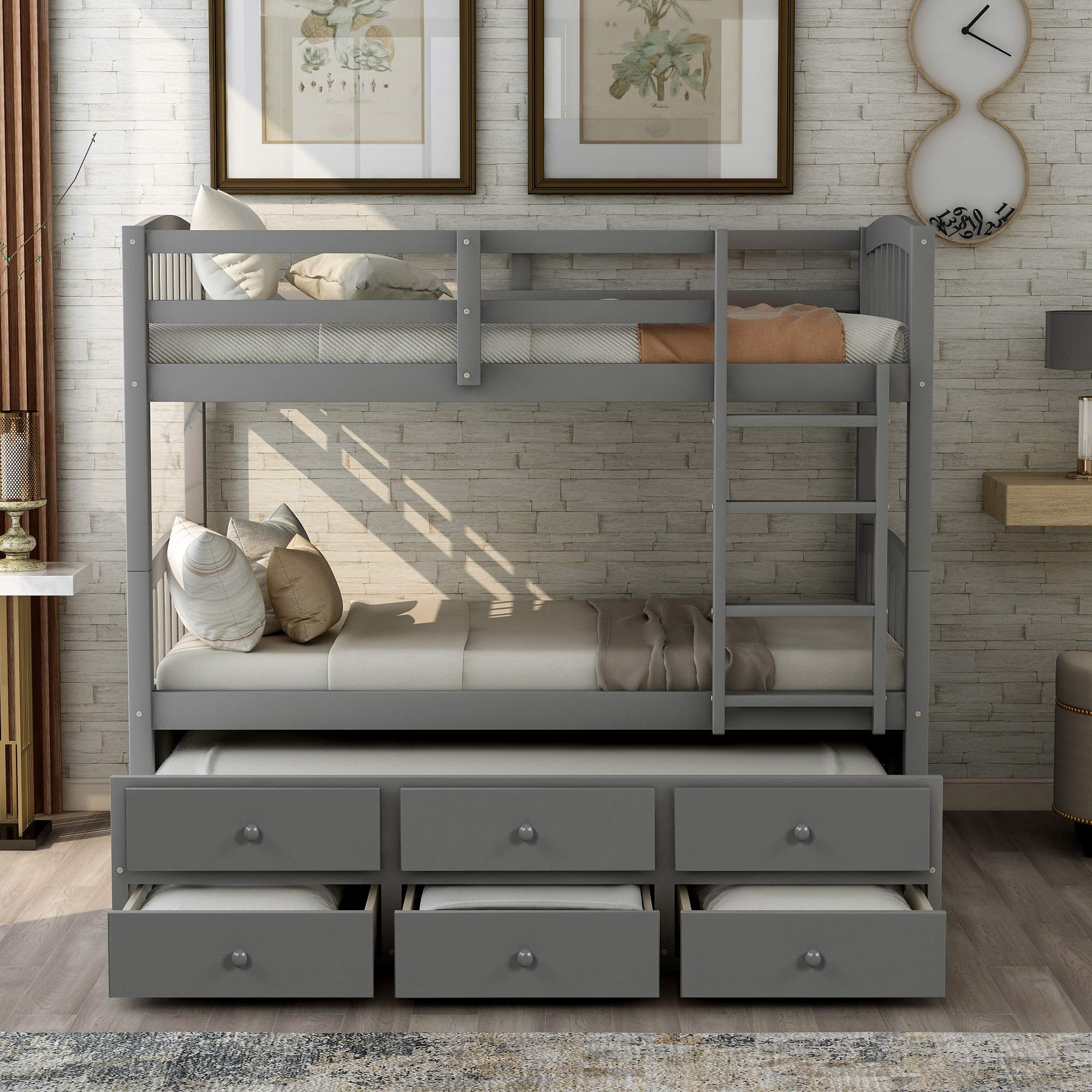 Bunk Bed with Safety Rail and Ladder