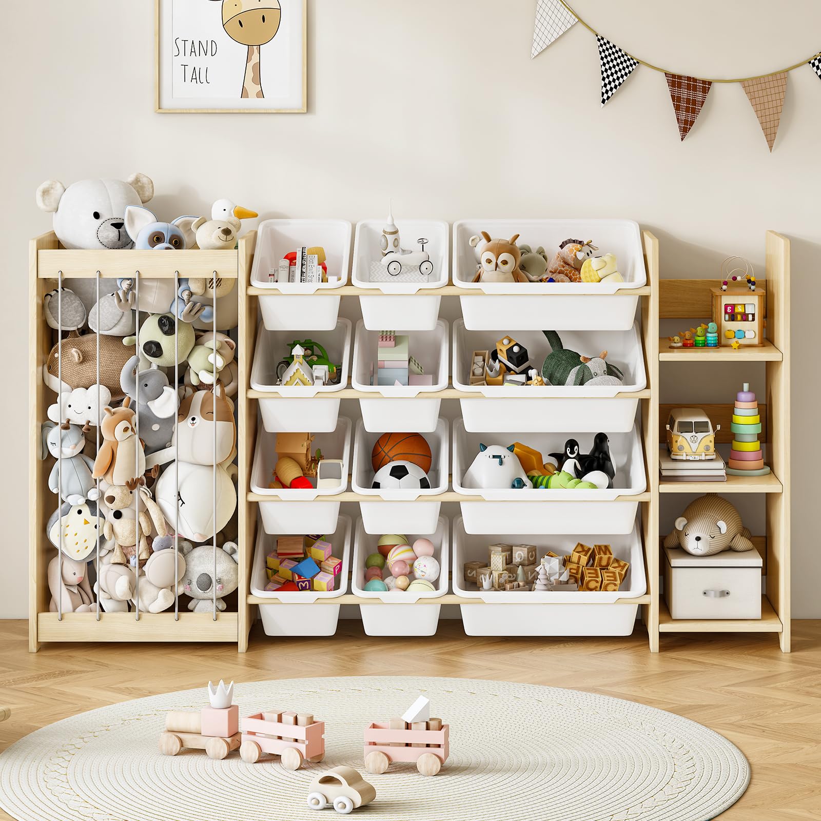 3-in-1 Toy Storage Organizer with Bookcase and Storage Bins