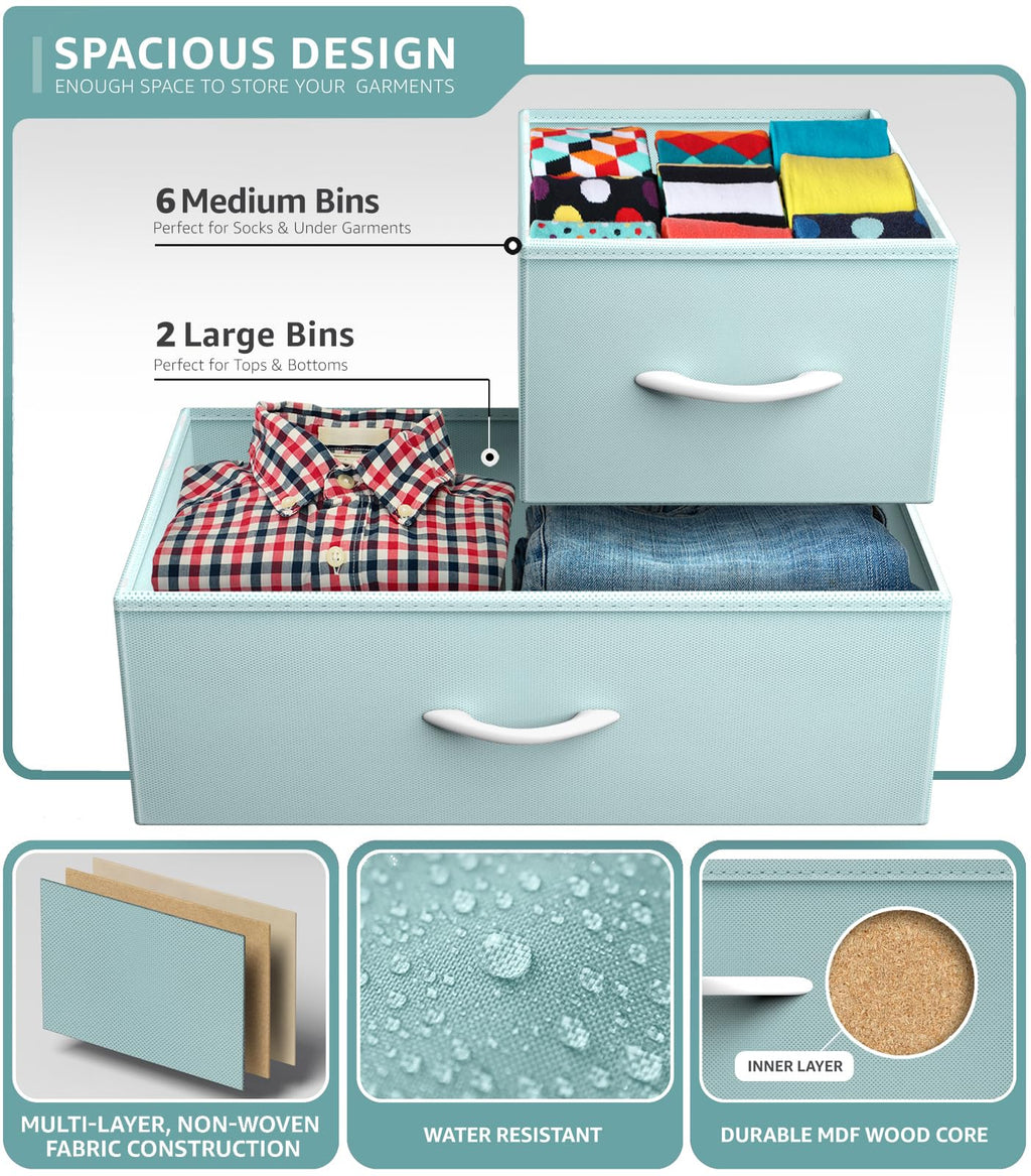 8-Drawer Storage Dresser with Wood Top and Fabric Bins