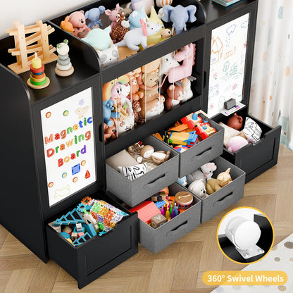 Montessori Kids Toy Storage Organizer with Bins, Toy Boxes, and Magnetic Board