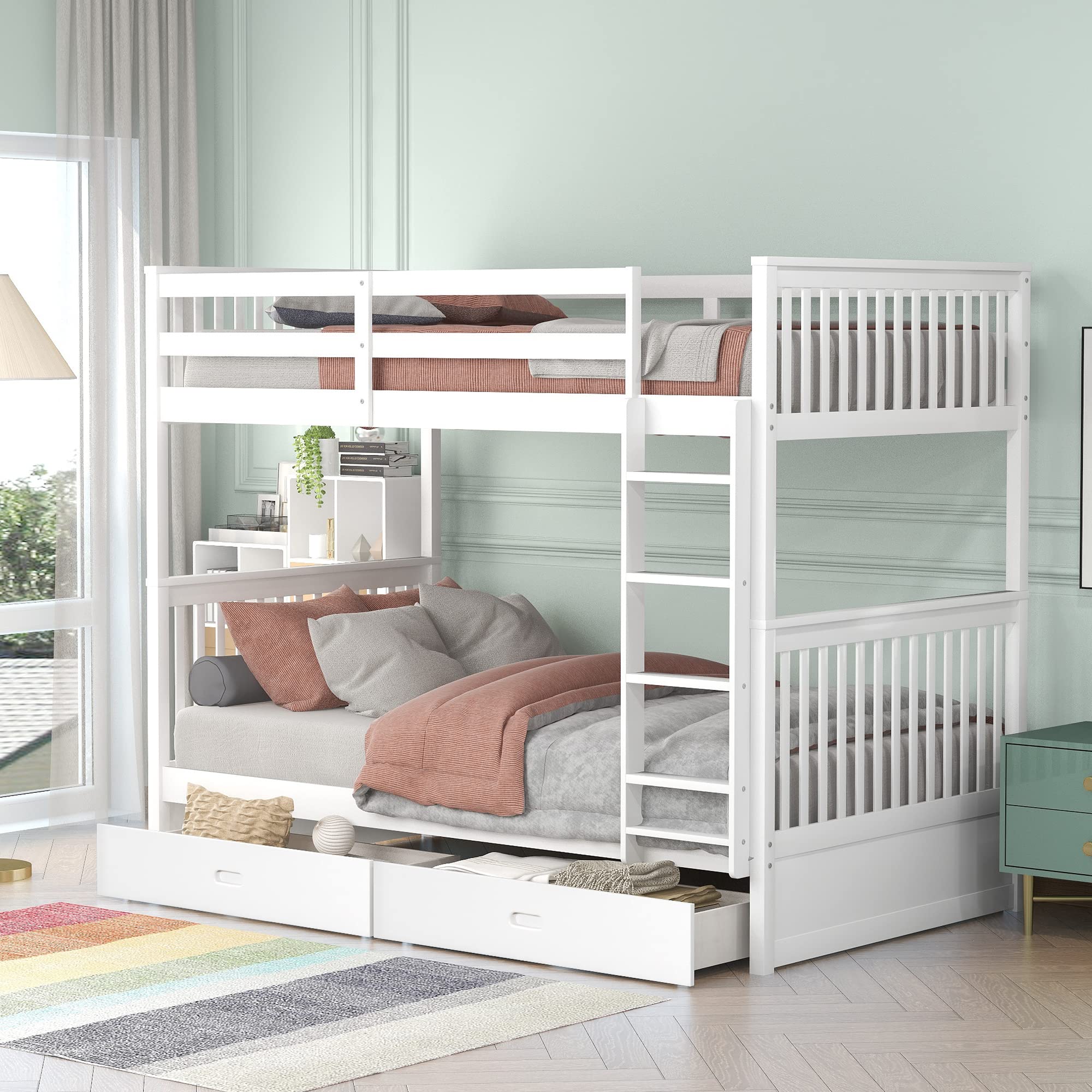 Bunk Bed with Safety Rail and Ladder