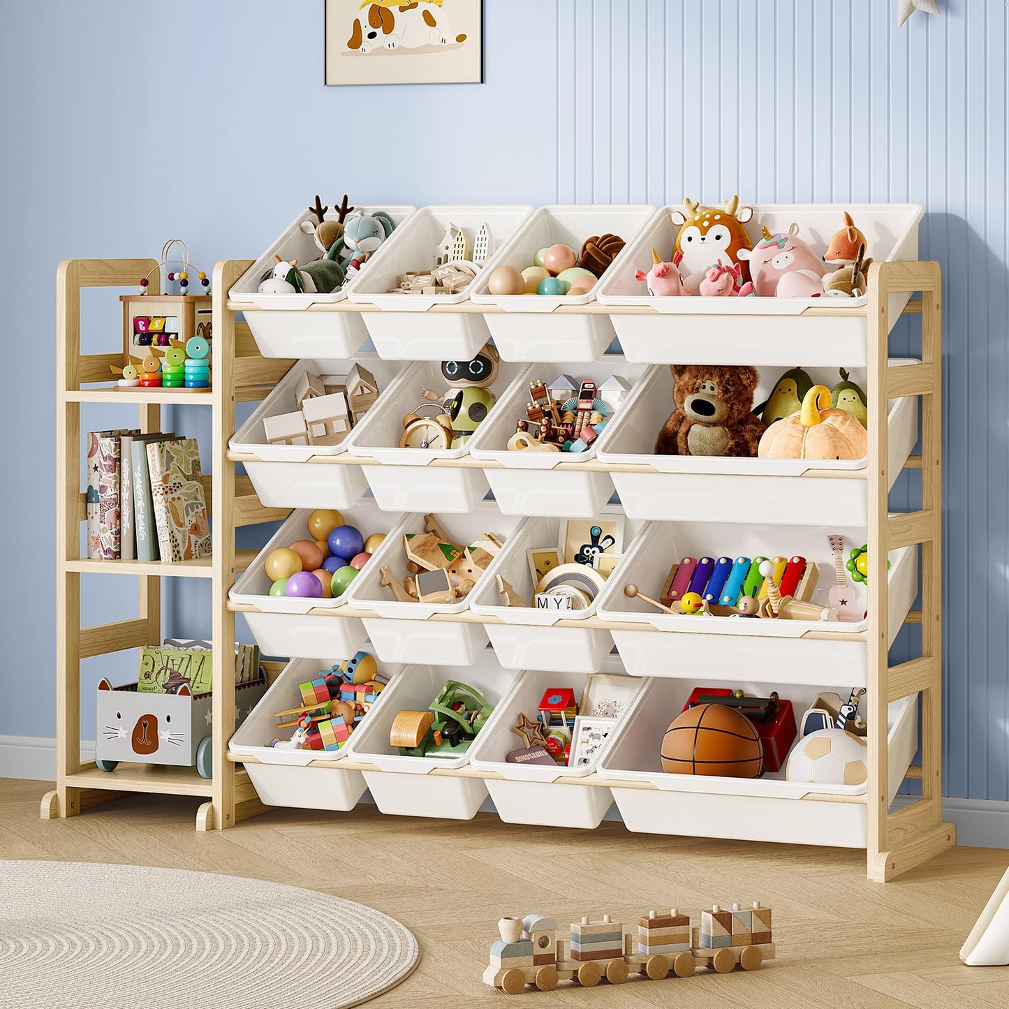 Toy Storage Shelf with 12 Bins and Bookshelf