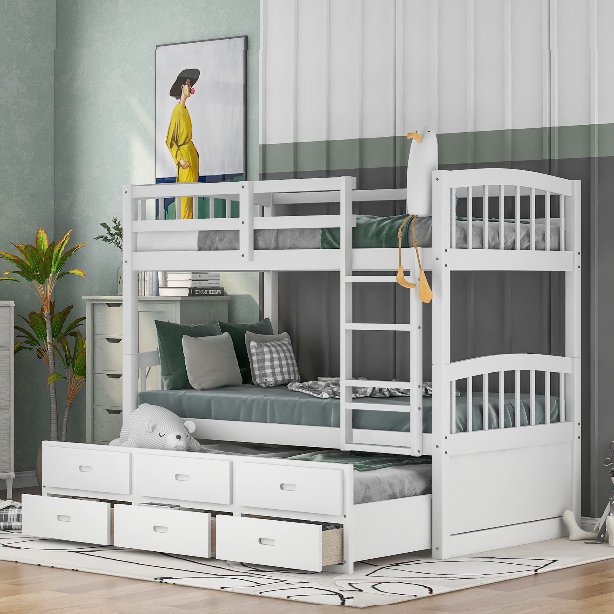 Bunk Bed with Safety Rail and Ladder