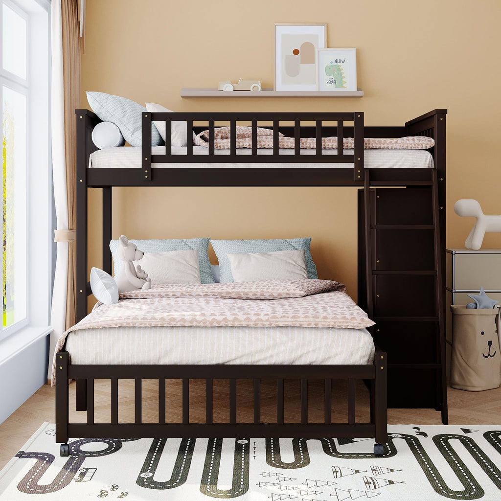 Twin Loft Bed with Storage Stairs and Solid Wood Frame