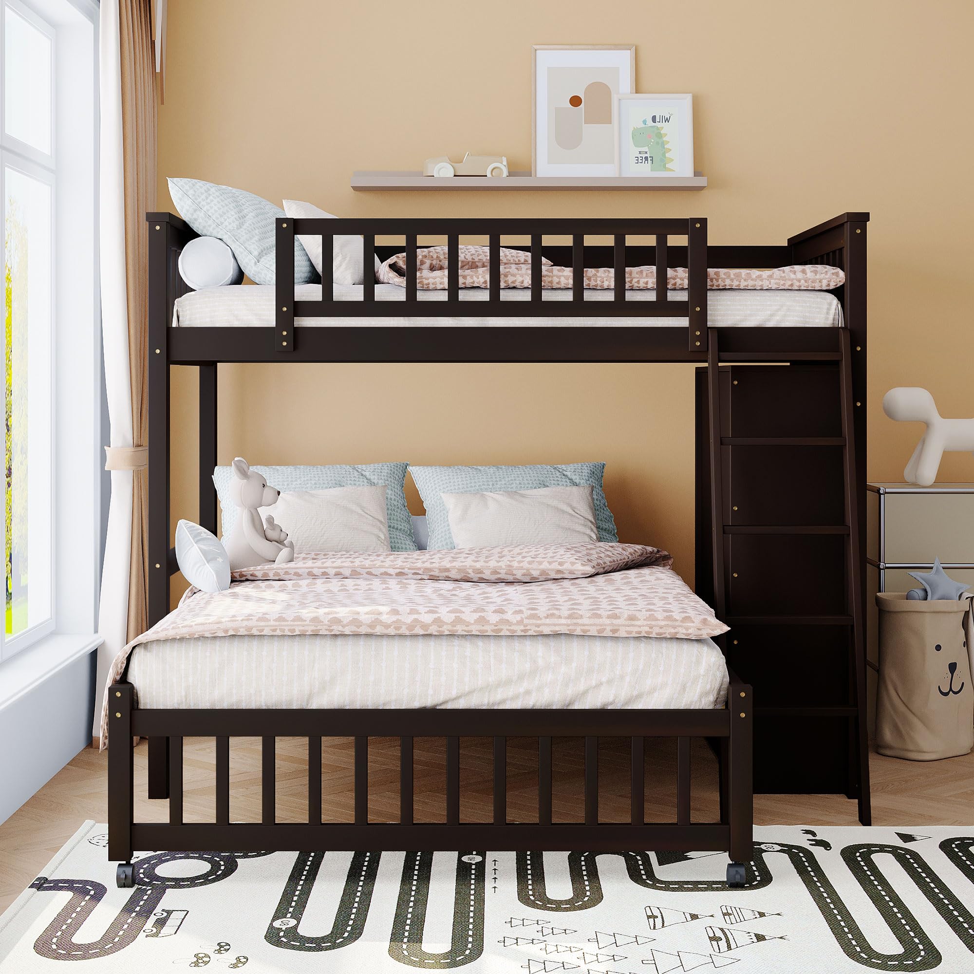 Twin Loft Bed with Storage Stairs and Solid Wood Frame
