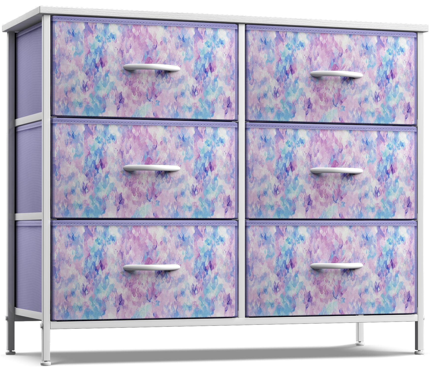 6-Drawer Storage Dresser with Wood Top and Fabric Bins