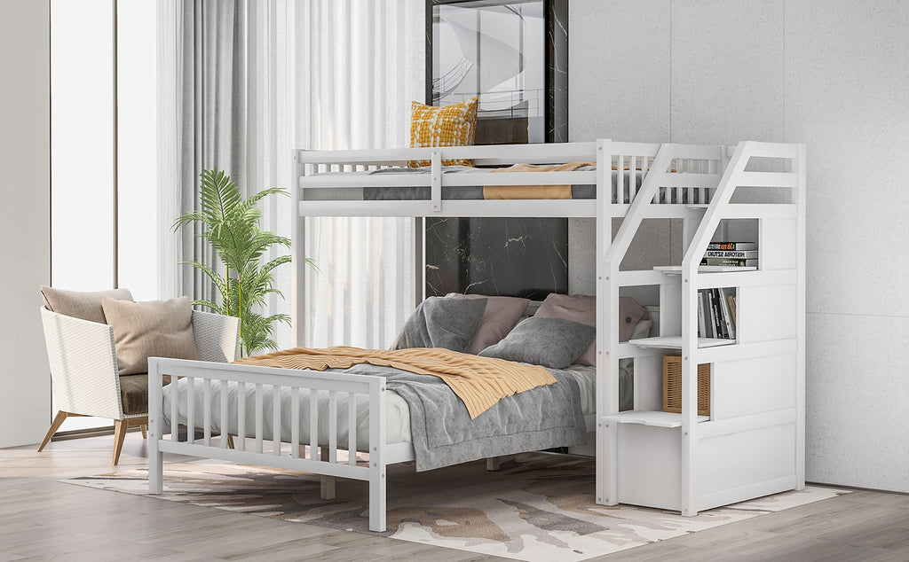 Twin over Full Loft Bed with Staircase Storage for Kids & Teens