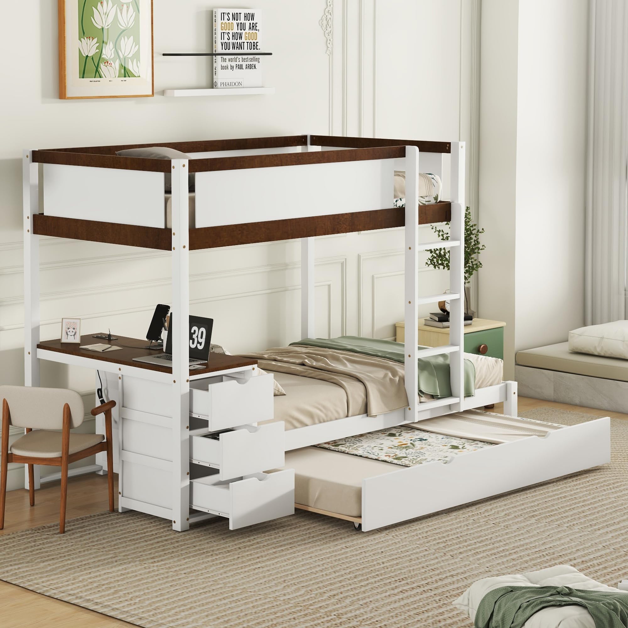 Twin Loft Bed with Storage Stairs and Solid Wood Frame