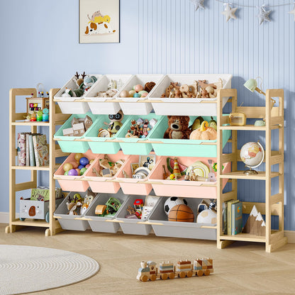Toy Storage Shelf with 12 Bins and Bookshelf