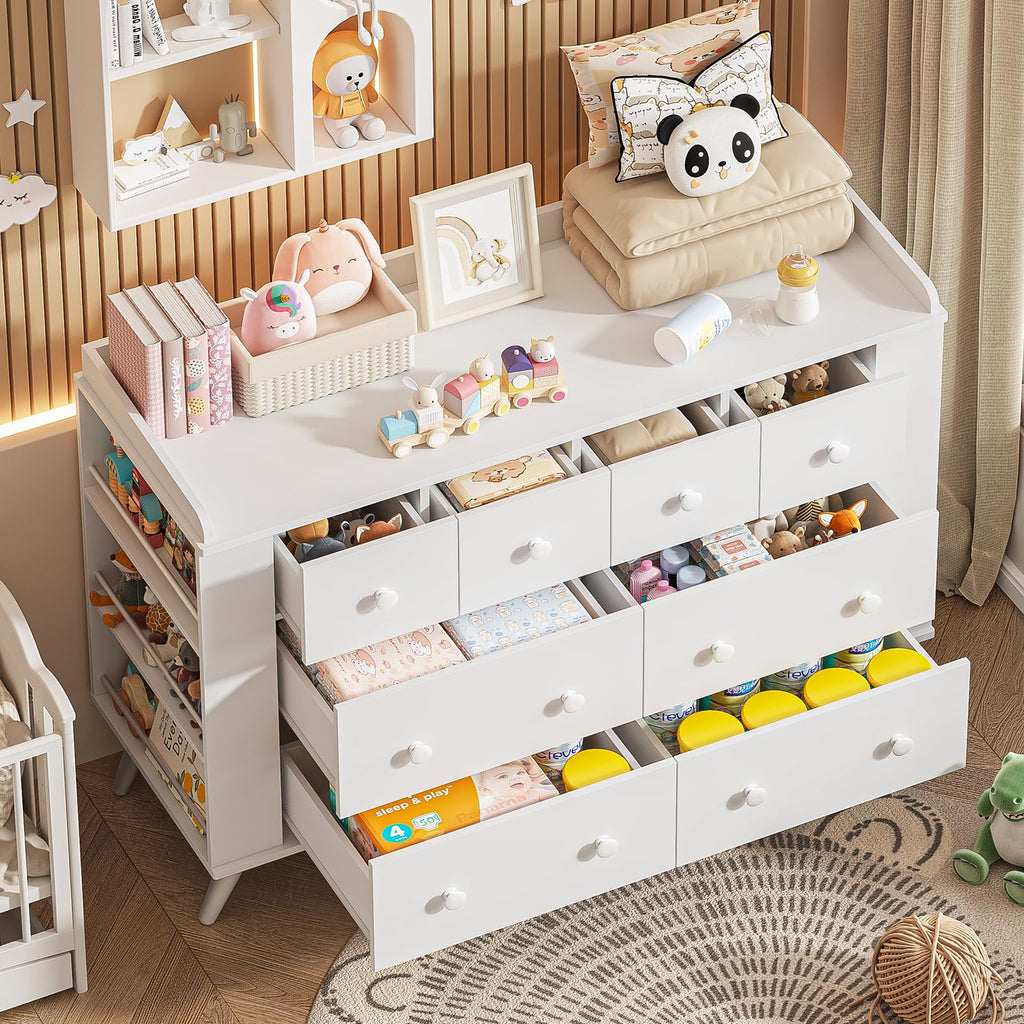 Kids Dresser with 8 Drawers, Changing Table and Open Shelving