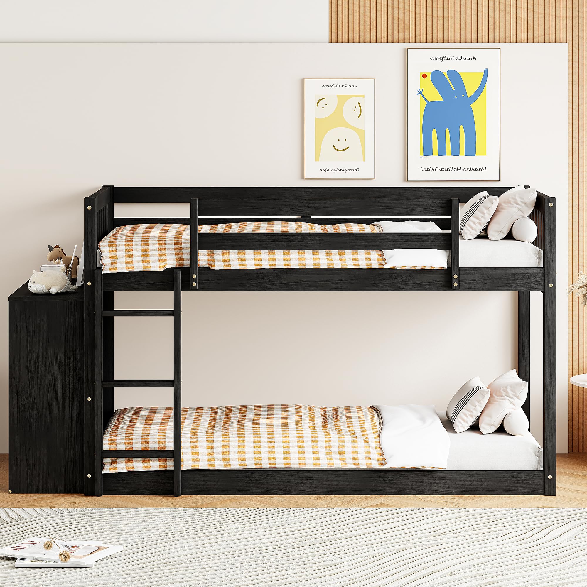 Bunk Bed with Storage Drawers and Shelves