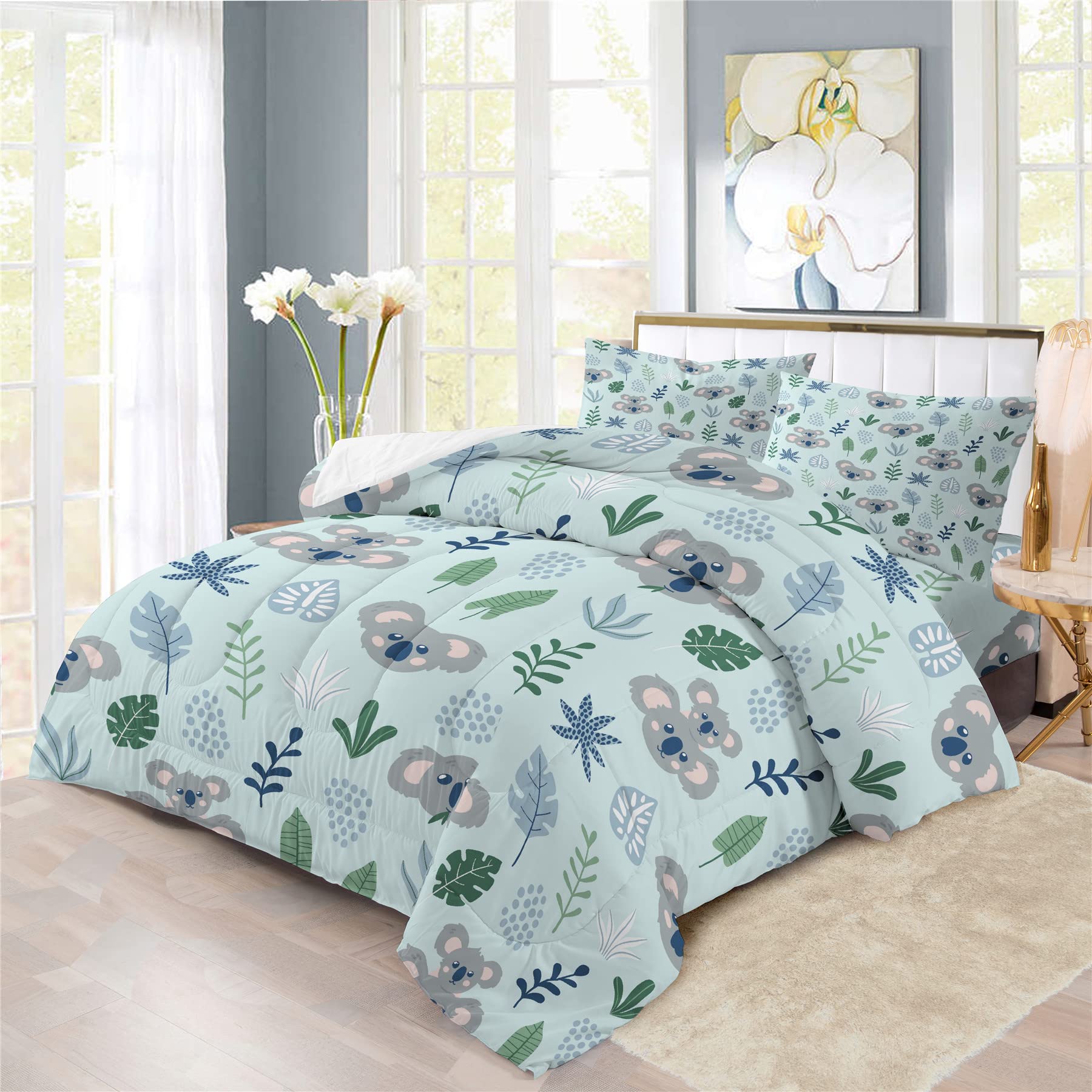 Kids Koala Print Bedding Set with Comforter and Pillow Shams