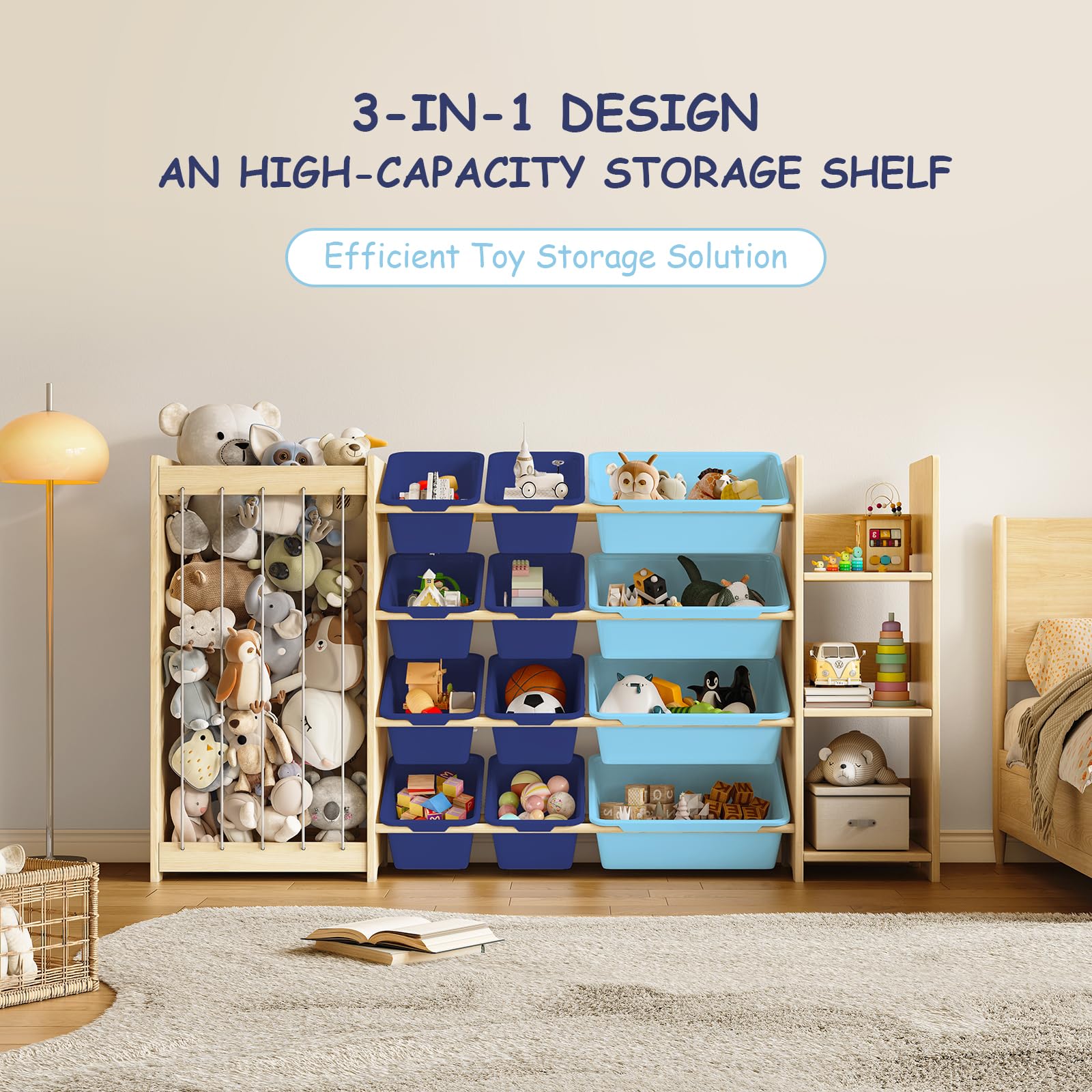 3-in-1 Toy Storage Organizer with Bookcase and Storage Bins