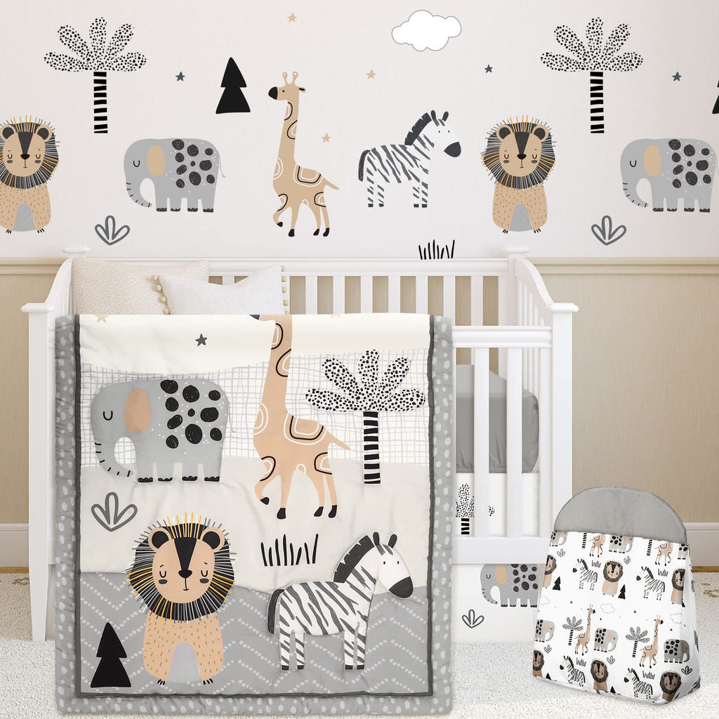 4-Piece Woodland Animal Crib Bedding Set with Blanket, Sheet, Skirt, and Diaper Stacker