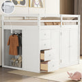 Full-Size White Loft Bed with Built-in Wardrobe, Drawers & Staircase Storage