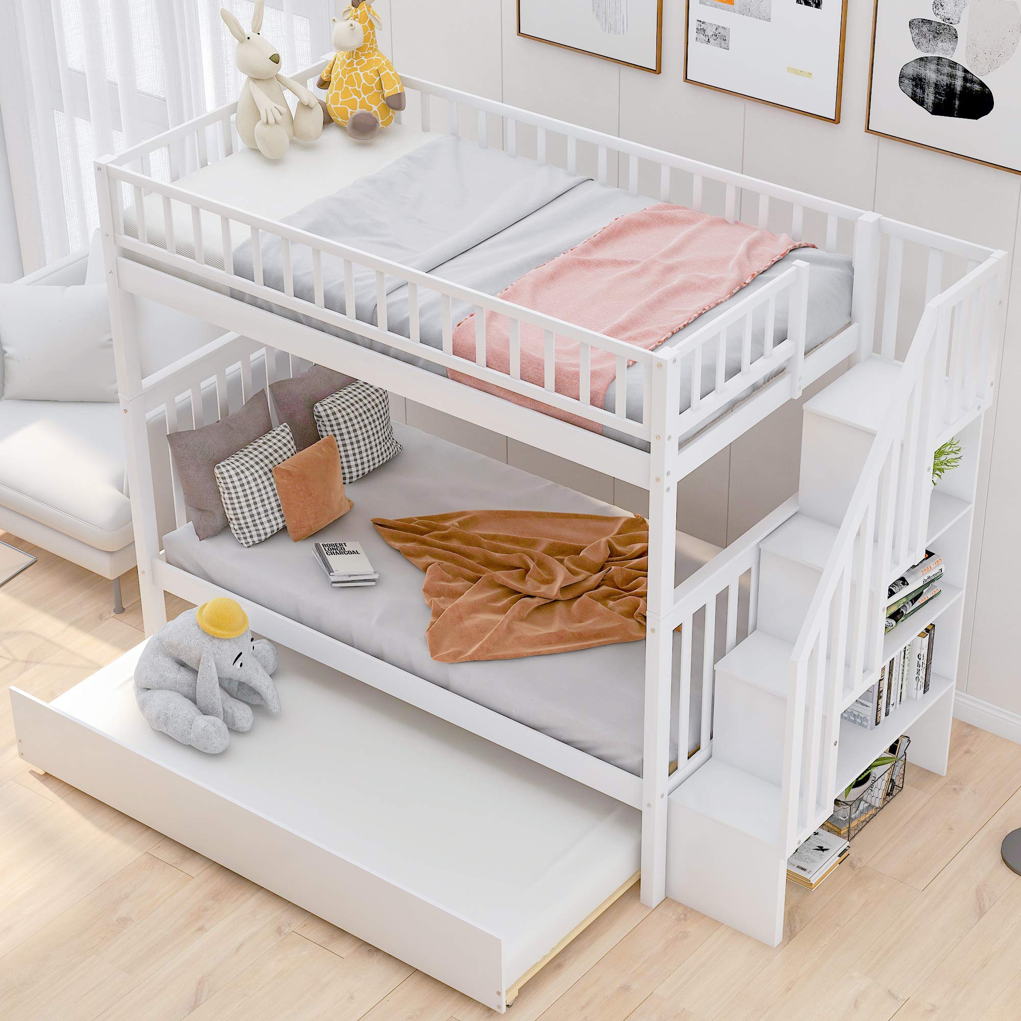Bunk Bed with Safety Rail and Ladder