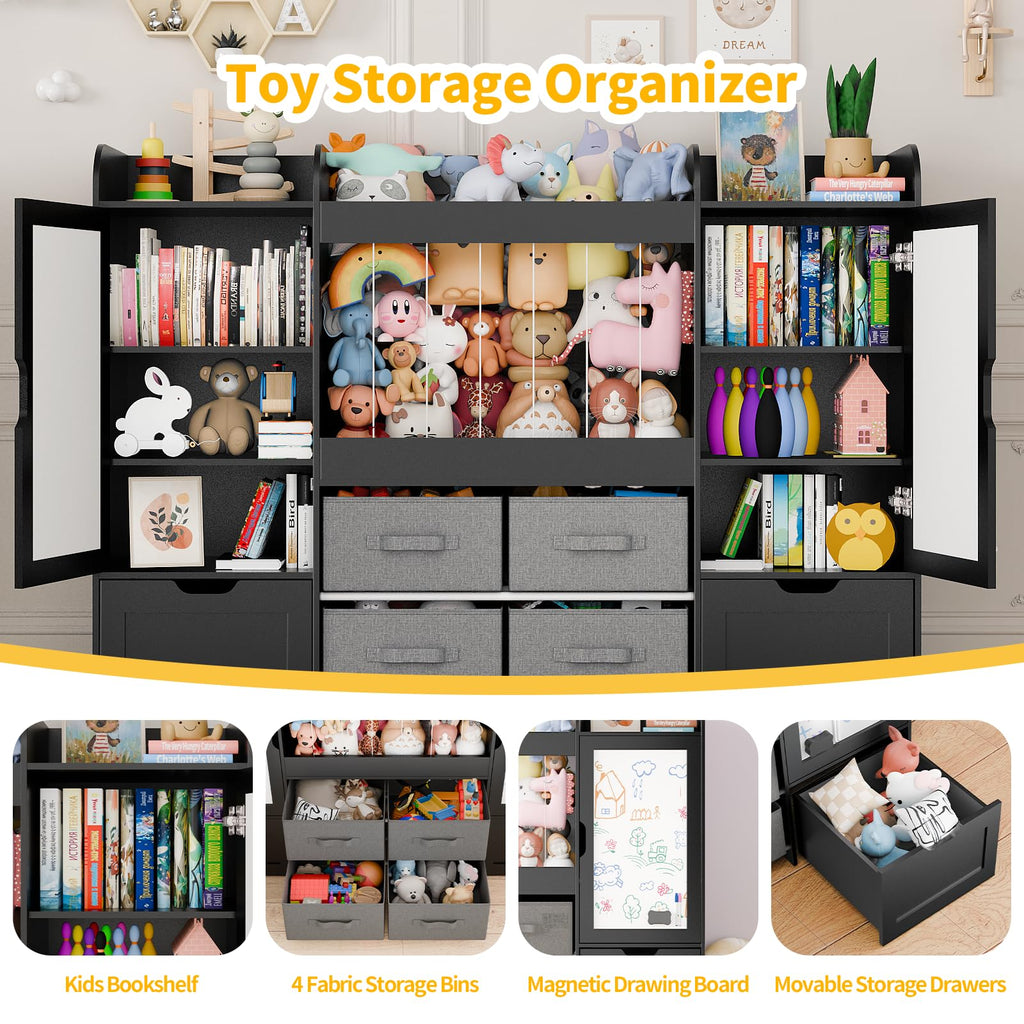 Montessori Kids Toy Storage Organizer with Bins, Toy Boxes, and Magnetic Board