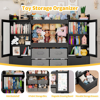 Montessori Kids Toy Storage Organizer with Bins, Toy Boxes, and Magnetic Board