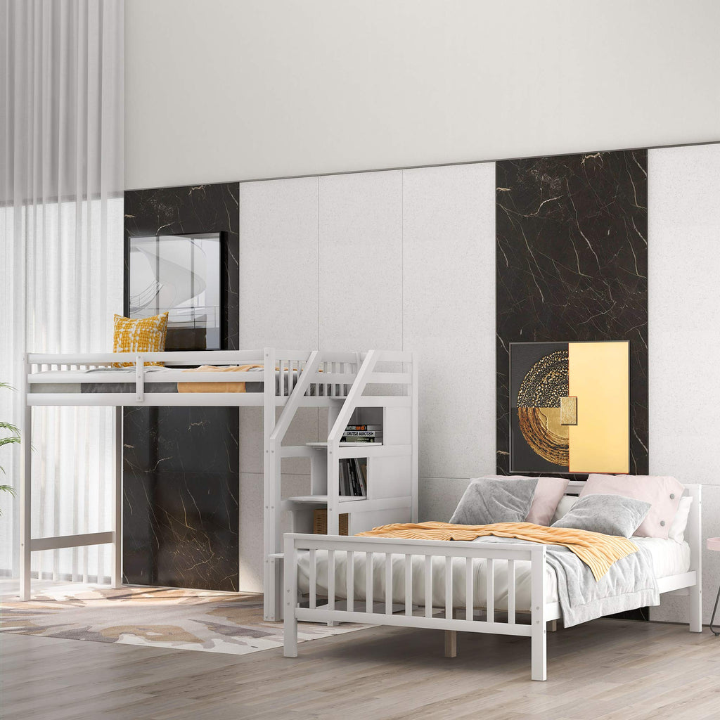 Twin over Full Loft Bed with Staircase Storage for Kids & Teens