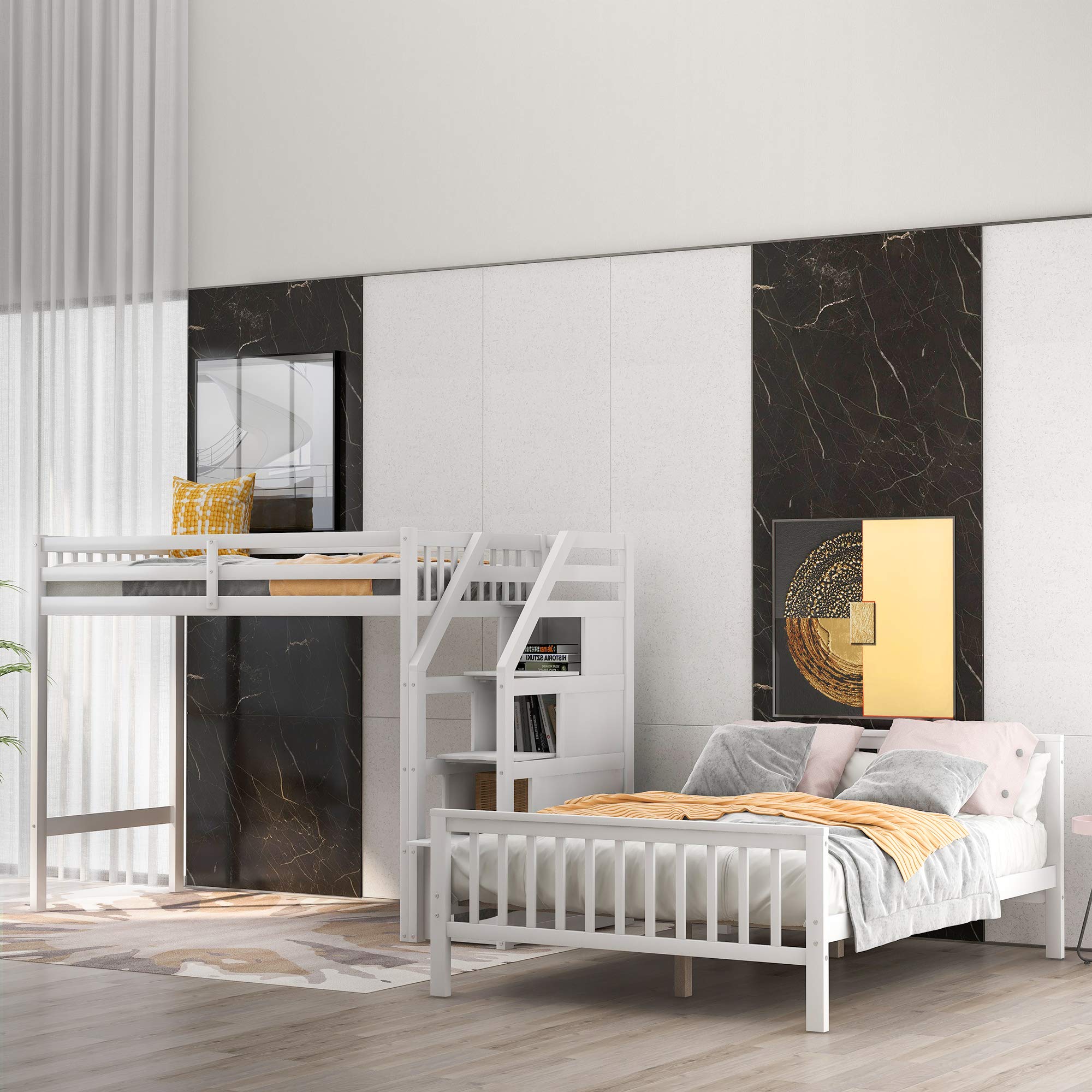 Twin over Full Loft Bed with Staircase Storage for Kids & Teens