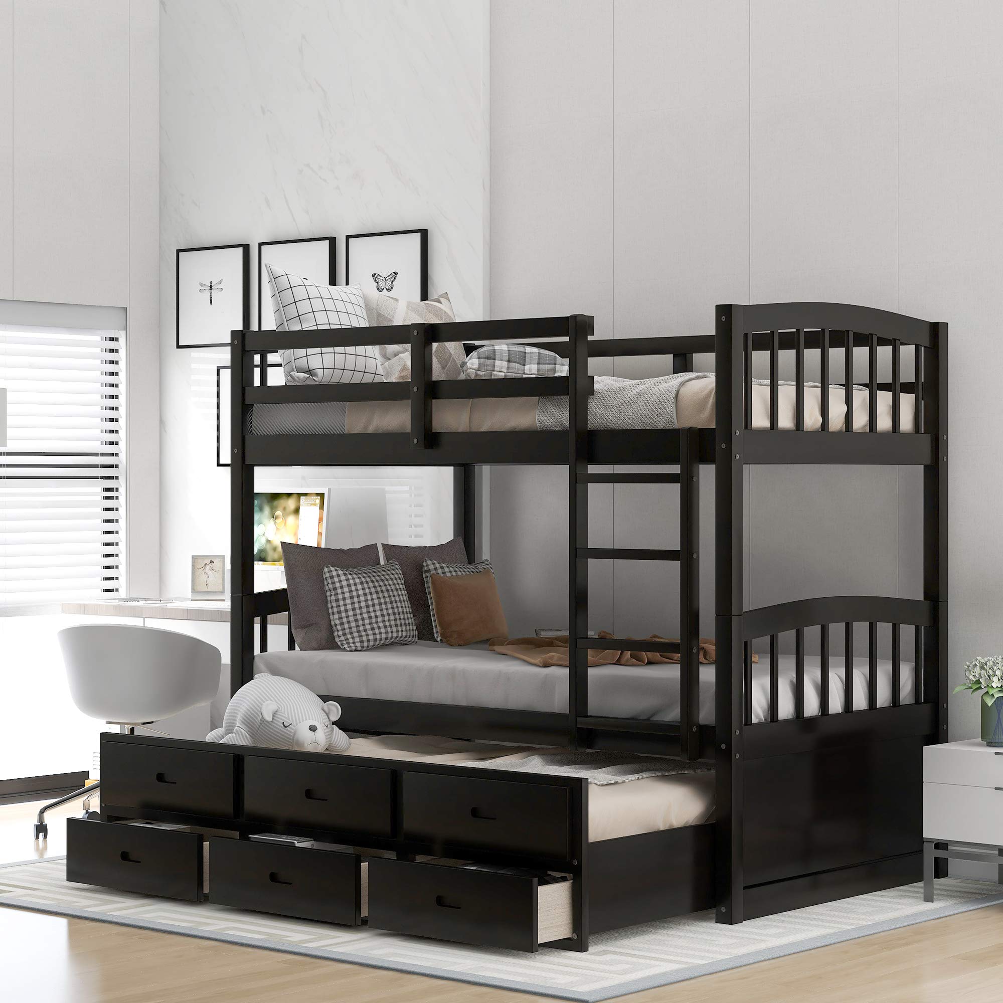 Bunk Bed with Safety Rail and Ladder