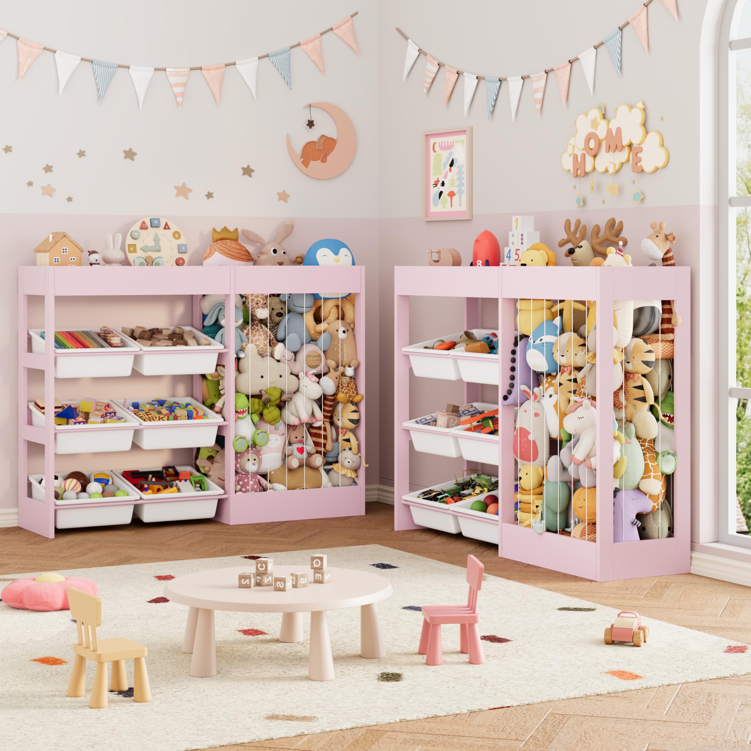 Large Toy Storage Organizer with Removable Bins and Bookshelf