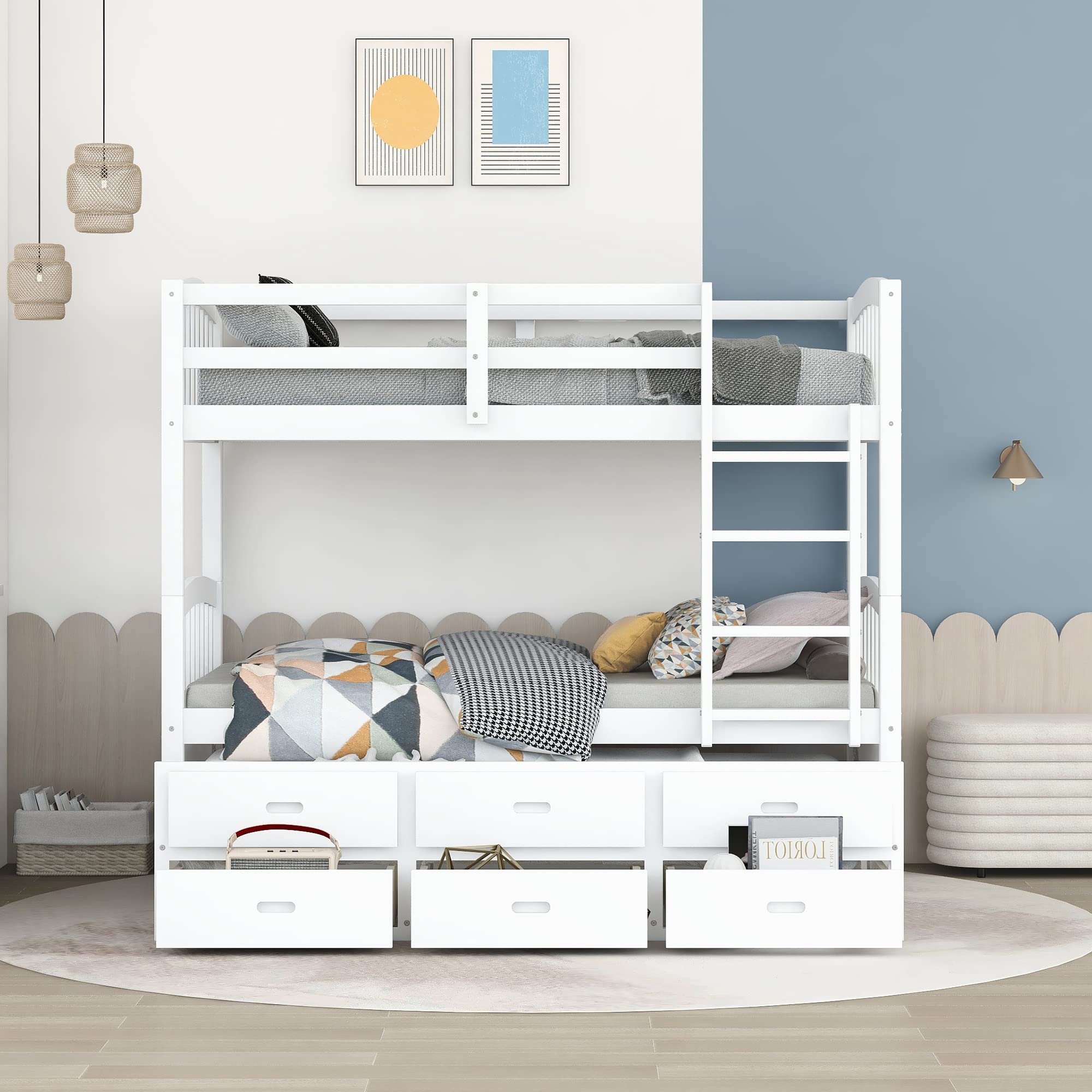 Bunk Bed with Safety Rail and Ladder