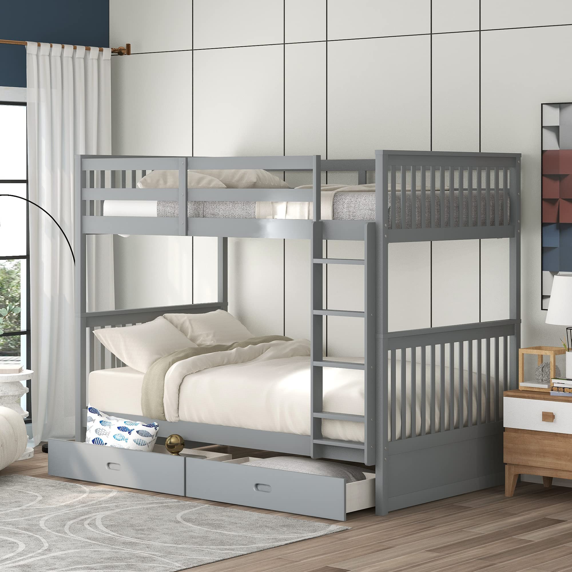 Bunk Bed with Safety Rail and Ladder
