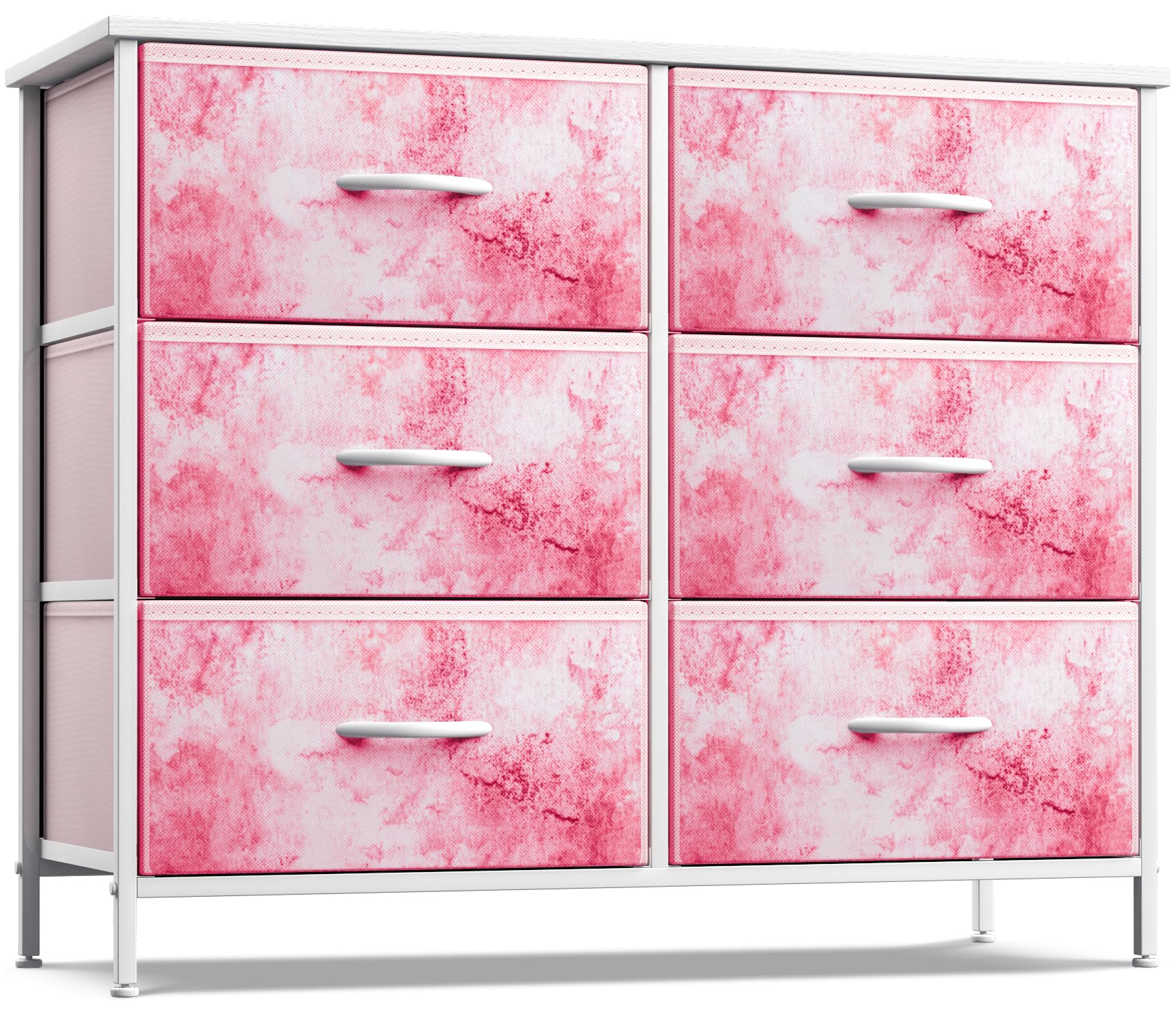 6-Drawer Storage Dresser with Wood Top and Fabric Bins