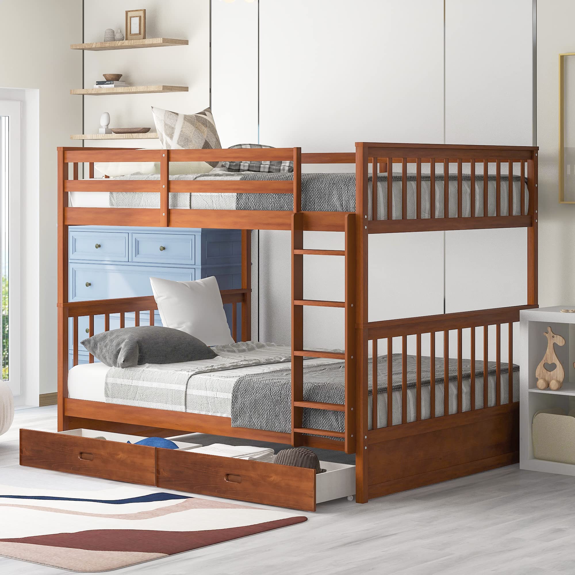 Bunk Bed with Safety Rail and Ladder