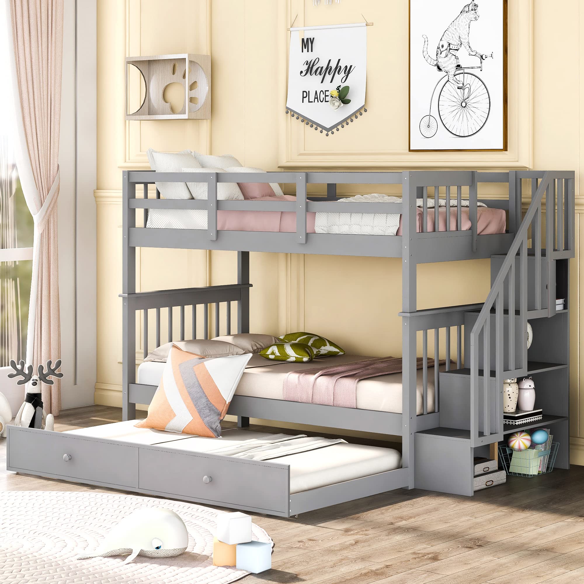 Bunk Bed with Safety Rail and Ladder
