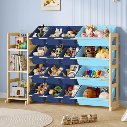 Toy Storage Shelf with 12 Bins and Bookshelf