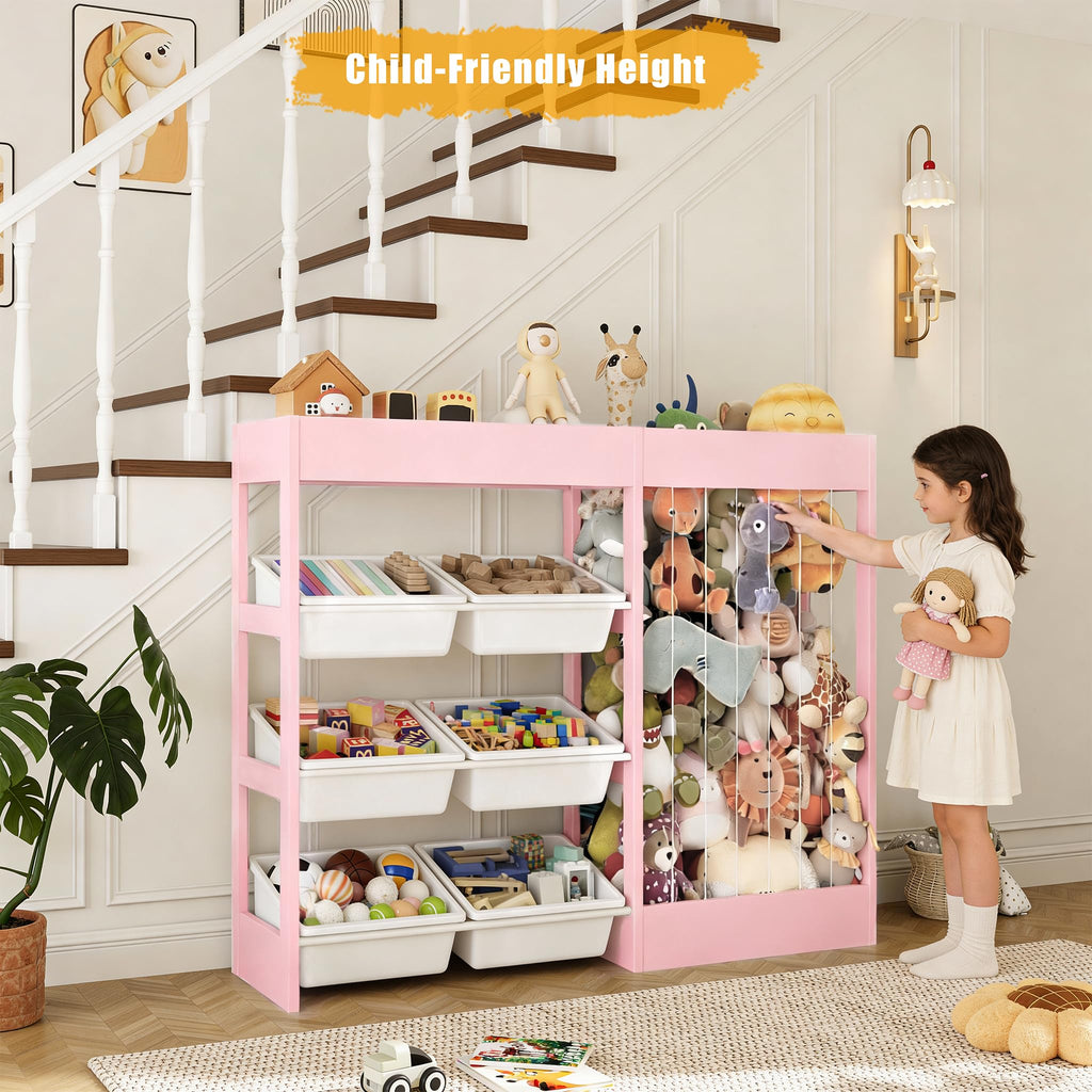 Large Toy Storage Organizer with Removable Bins and Bookshelf