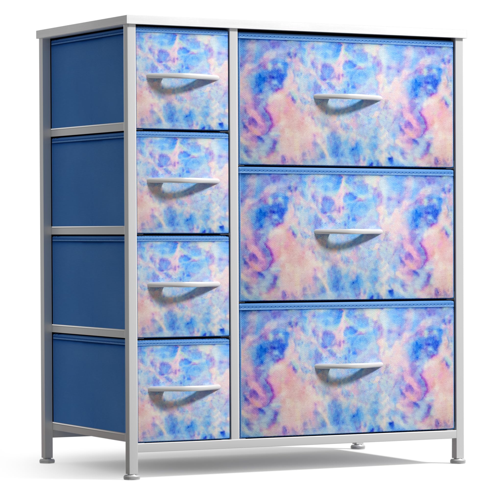 7-Drawer Dresser with Wood Top and Fabric Bins