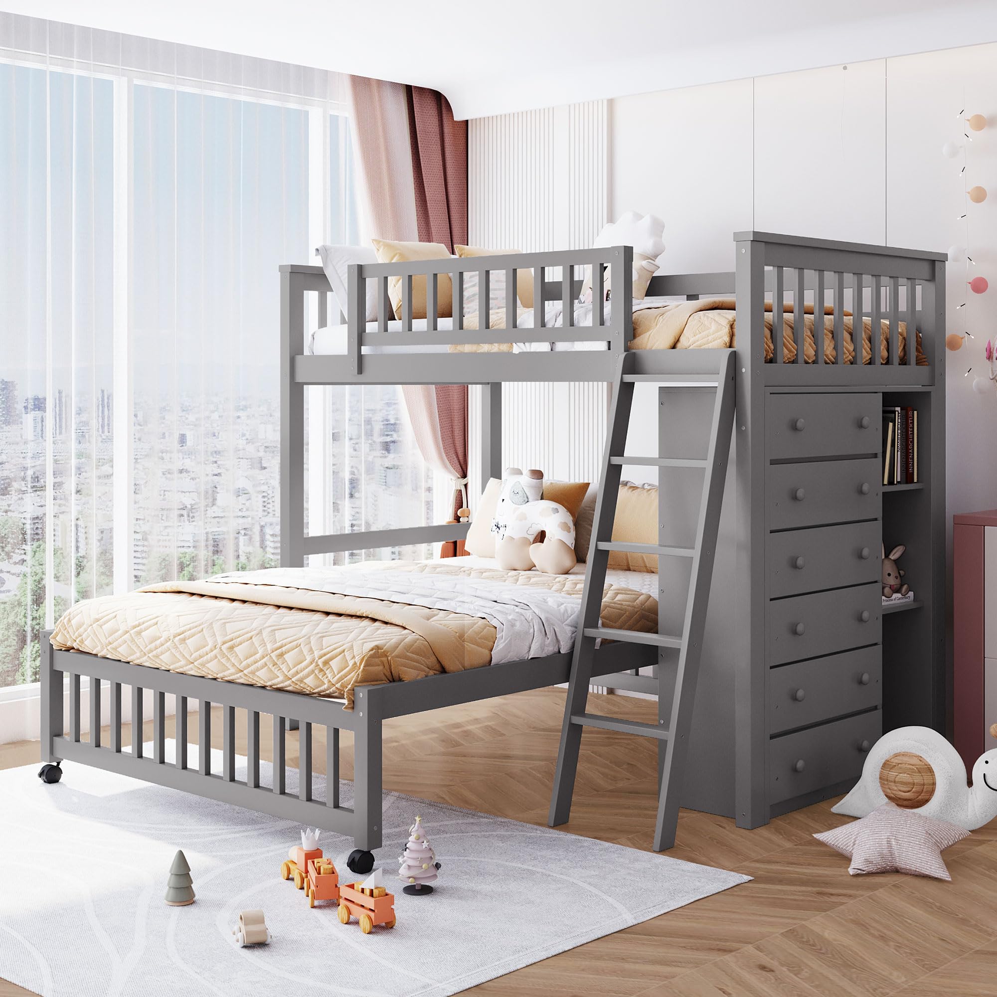 Twin Loft Bed with Storage Stairs and Solid Wood Frame