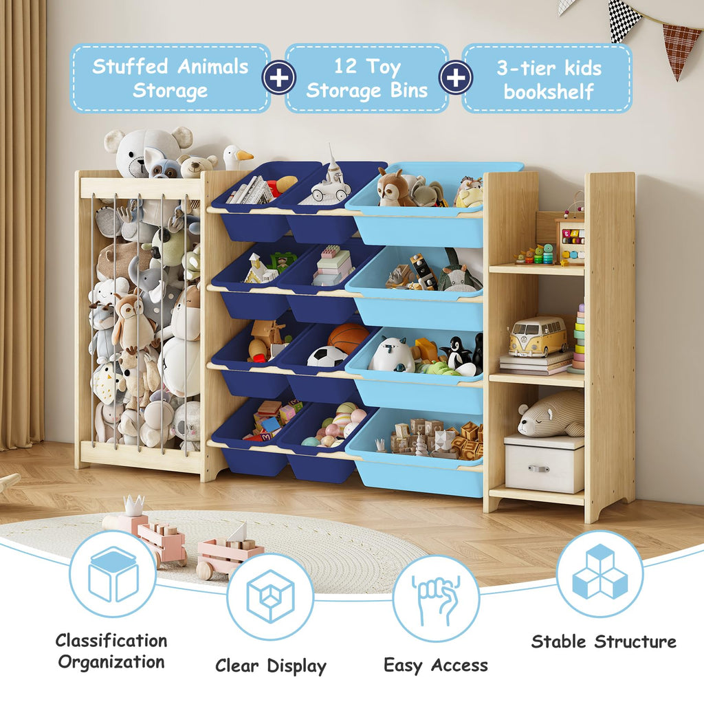 3-in-1 Toy Storage Organizer with Bookcase and Storage Bins