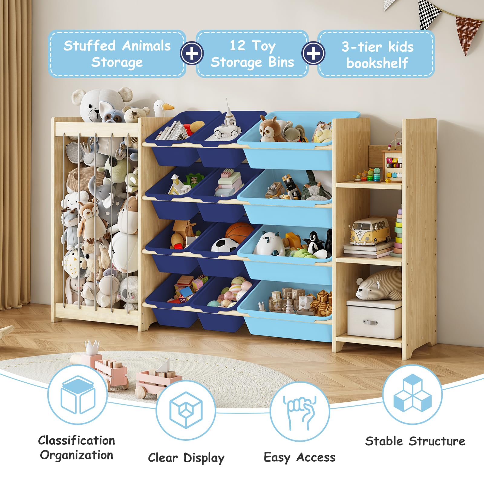 3-in-1 Toy Storage Organizer with Bookcase and Storage Bins