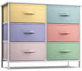6-Drawer Storage Dresser with Wood Top and Fabric Bins