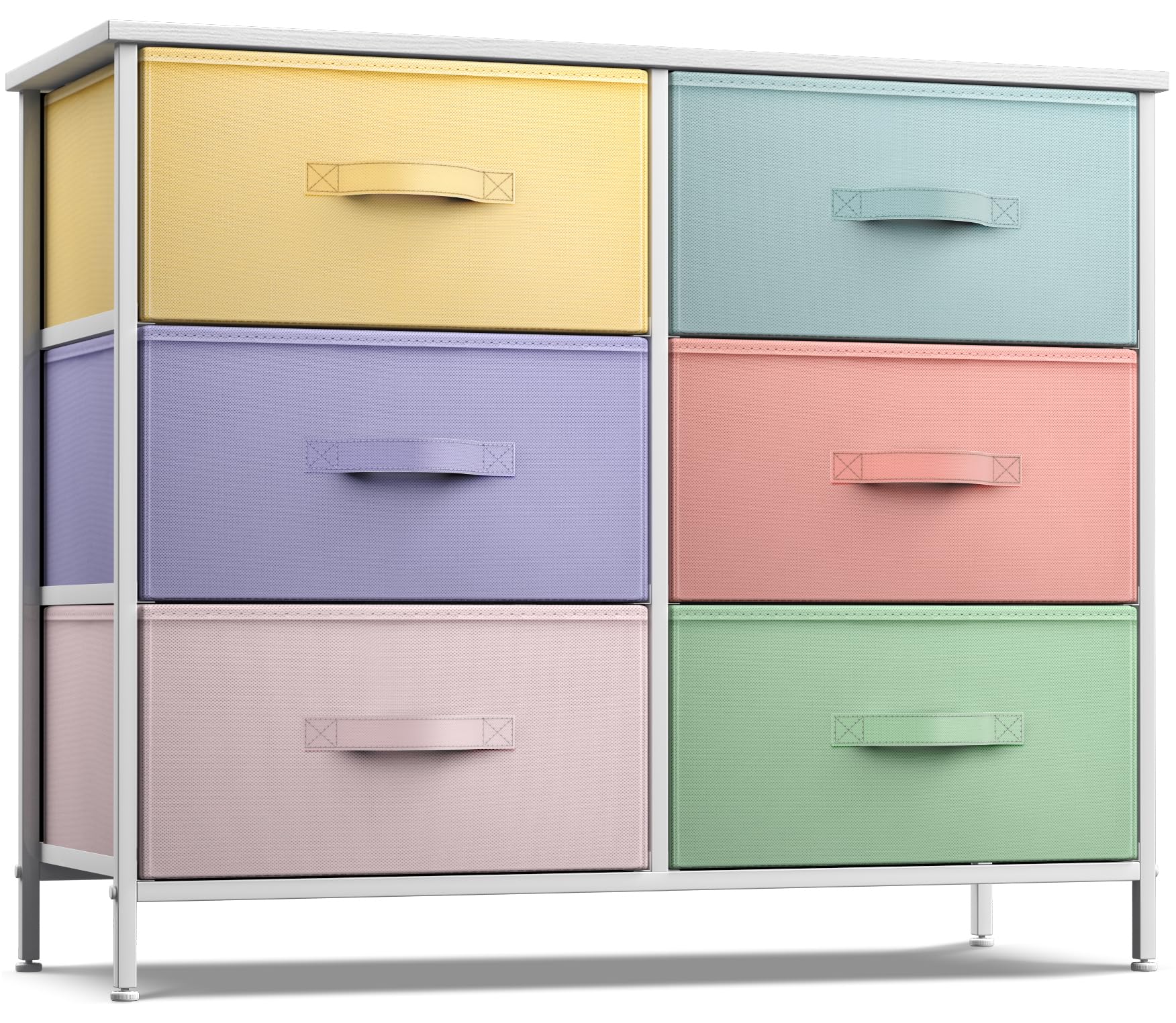 6-Drawer Storage Dresser with Wood Top and Fabric Bins