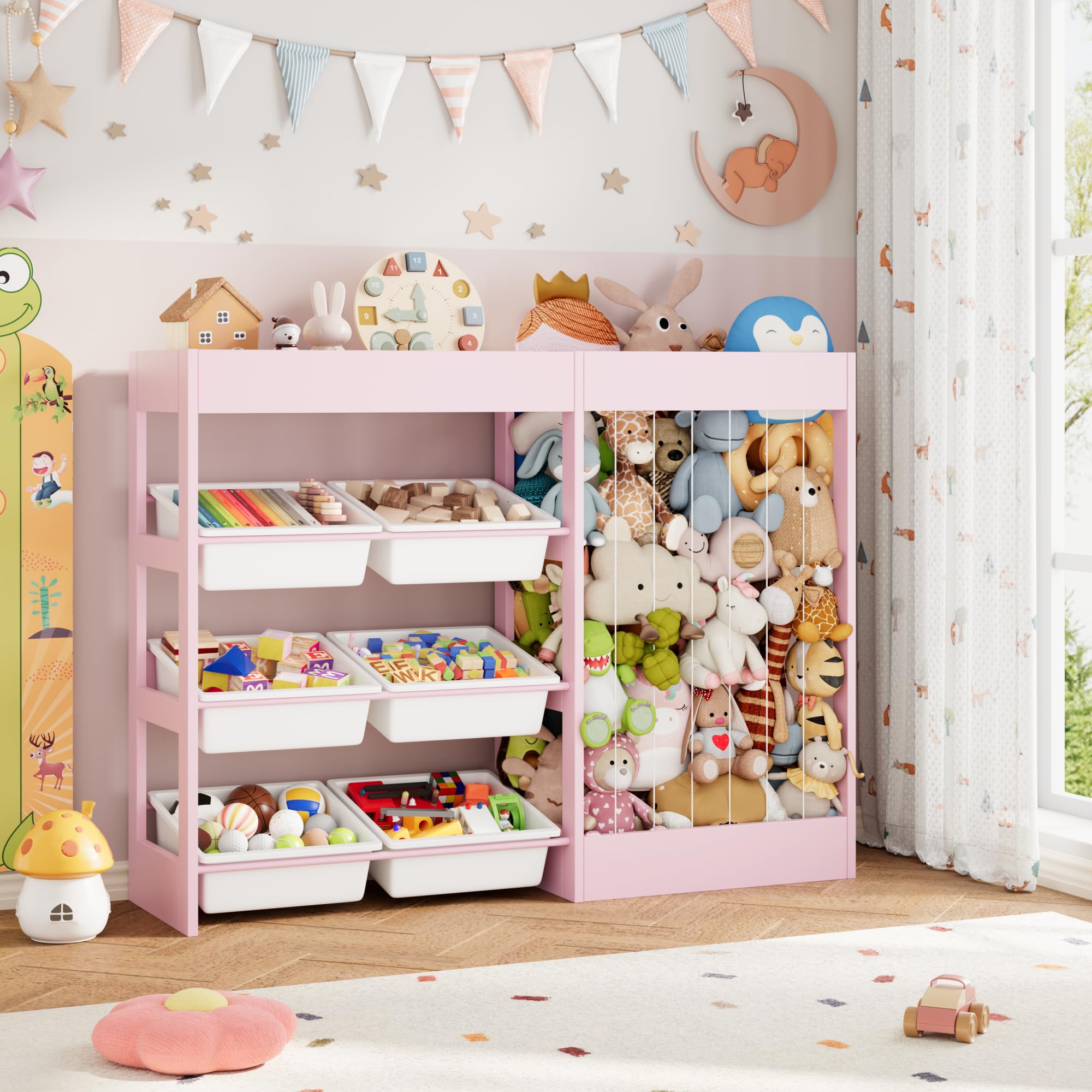 Large Toy Storage Organizer with Removable Bins and Bookshelf