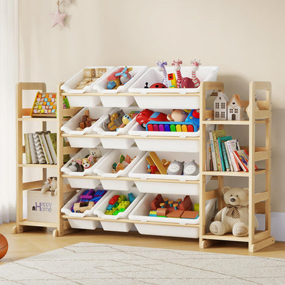 Toy Storage Shelf with 12 Bins and Bookshelf