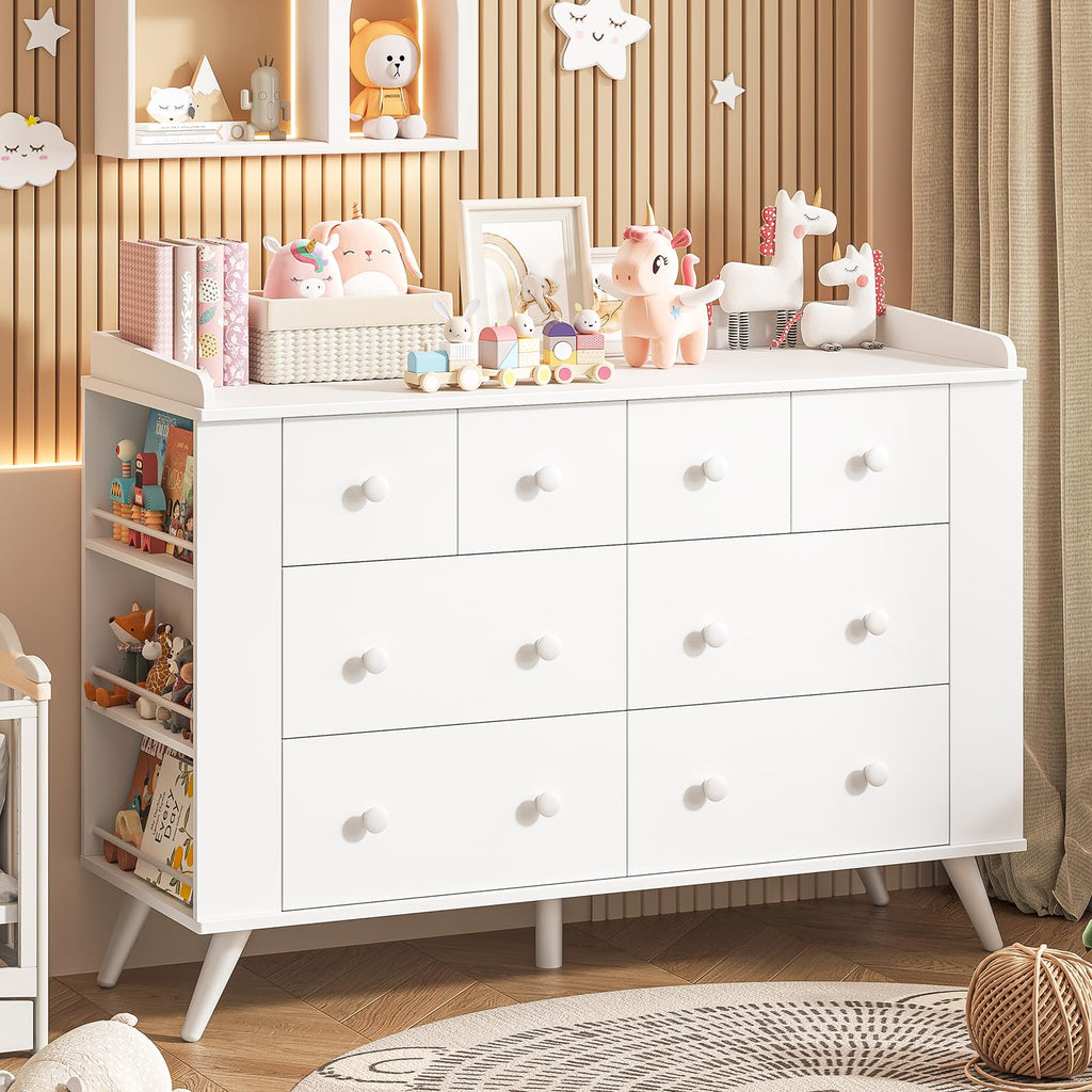 Kids Dresser with 8 Drawers, Changing Table and Open Shelving