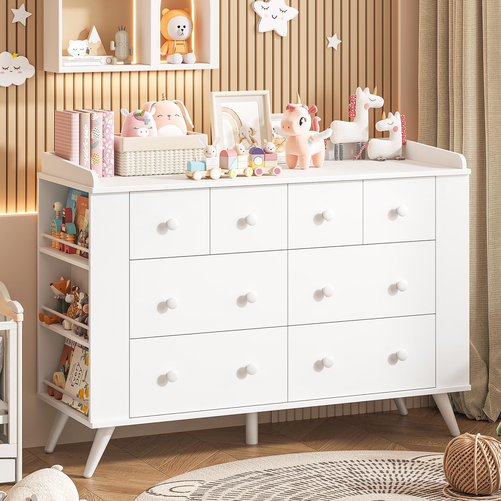 Kids Dresser with 8 Drawers, Changing Table and Open Shelving