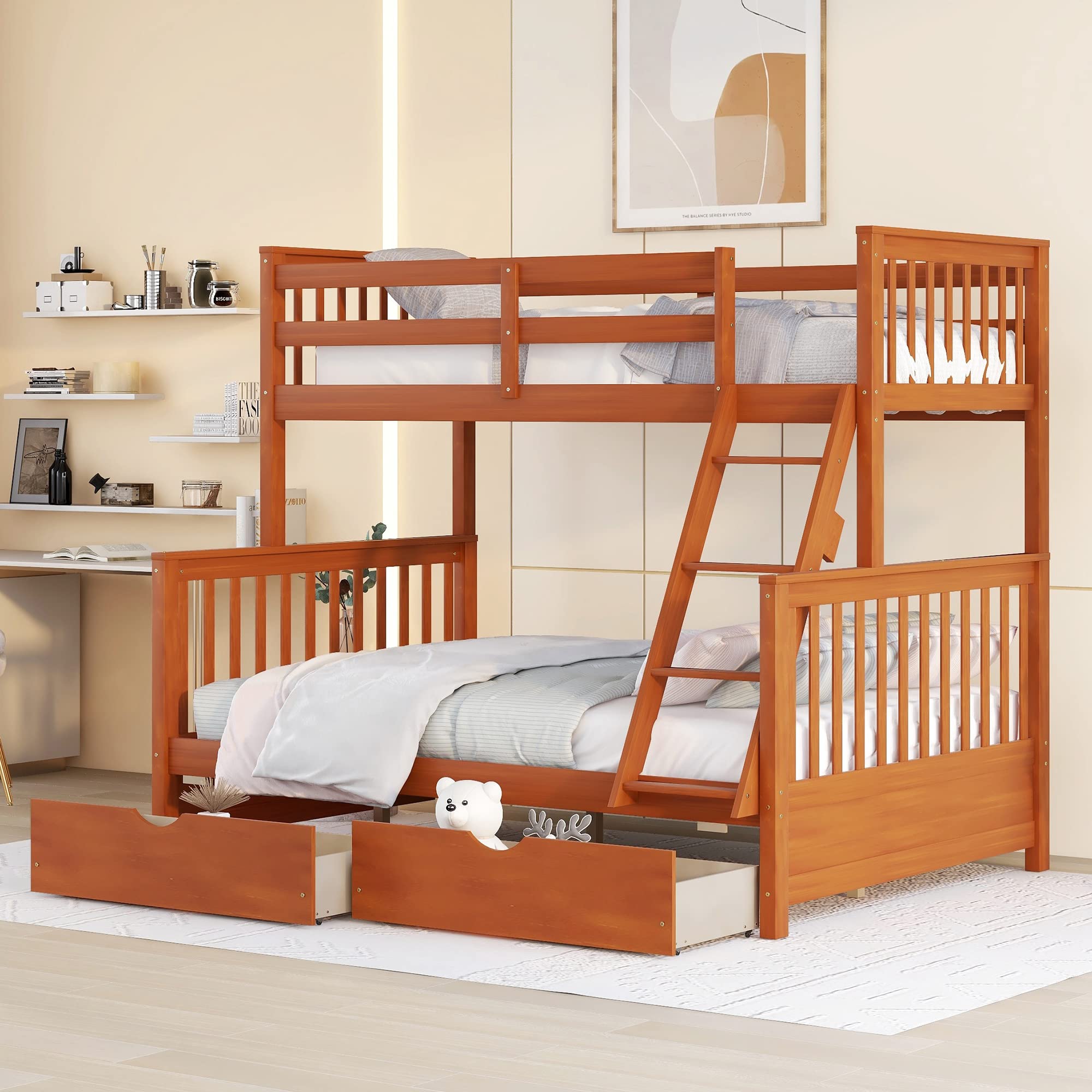 Bunk Bed with Safety Rail and Ladder
